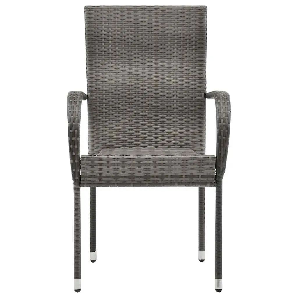 7 Piece Outdoor Dining Set Acacia Wood Table Weather Resistant Rattan Chairs Grey