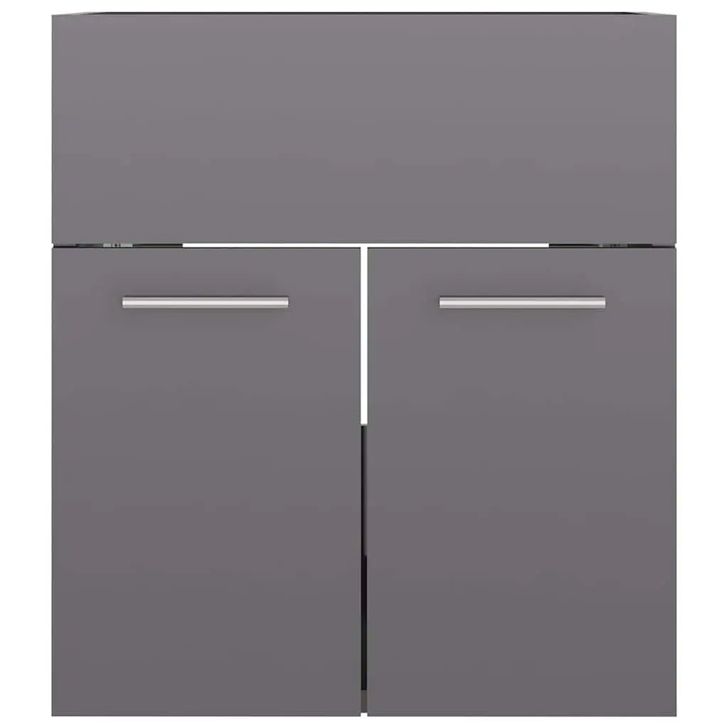 Bathroom Furniture Set Grey Sink Cabinet Basin Mirror Engineered Wood Storage