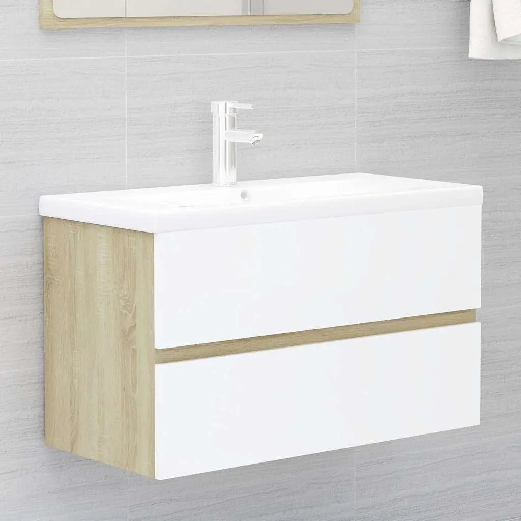 Bathroom Set Engineered Wood Sink Cabinet Ceramic Basin Mirror Storage Drawer