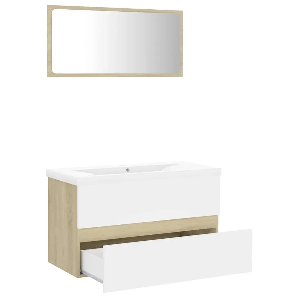 Bathroom Set Engineered Wood Sink Cabinet Ceramic Basin Mirror Storage Drawer