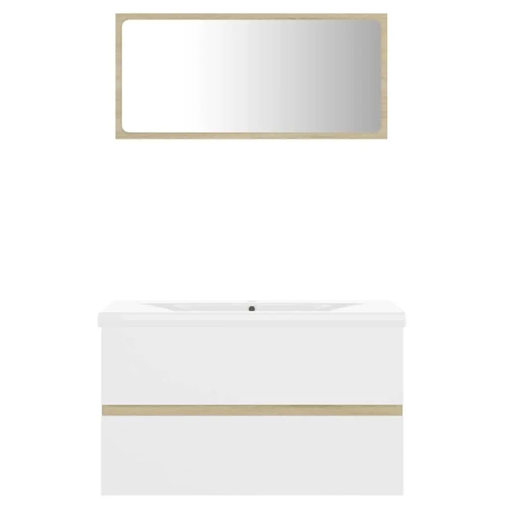 Bathroom Set Engineered Wood Sink Cabinet Ceramic Basin Mirror Storage Drawer
