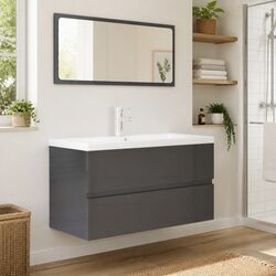 Bathroom Furniture Set Grey Sink Cabinet Basin Mirror Vanity Storage Drawer