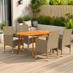 Garden Dining Set 5 Piece Outdoor Table Chairs Beige Rattan Cushioned