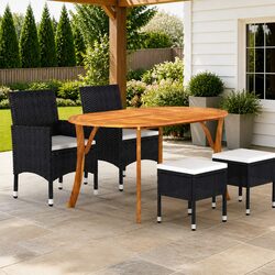 Garden Dining Set 5 Piece Outdoor Table Chairs Black Acacia Wood PE Rattan