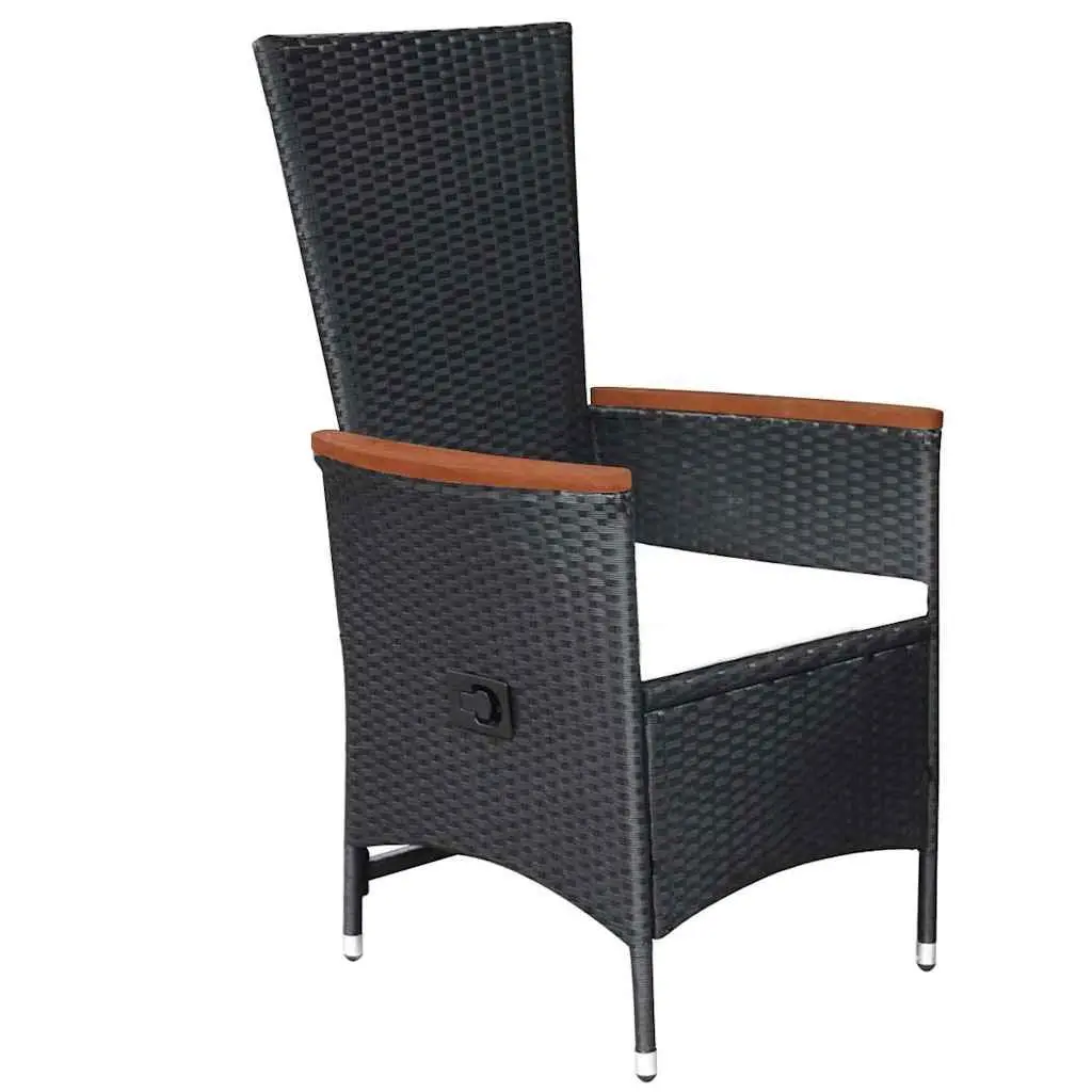5 Piece Garden Dining Set with Black Acacia Wood Table and Rattan Chairs for Outdoor Use