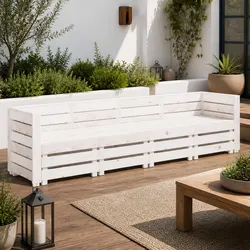 Outdoor Pallet Sofa 4-Seater Garden Lounge White Wooden Furniture Set