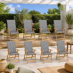 Outdoor Reclining Garden Chairs with Cushions 8 pcs Teak Wood Grey Folding