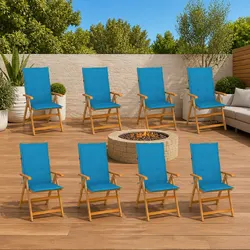 8-Piece Garden Reclining Chairs Set with Blue Cushions