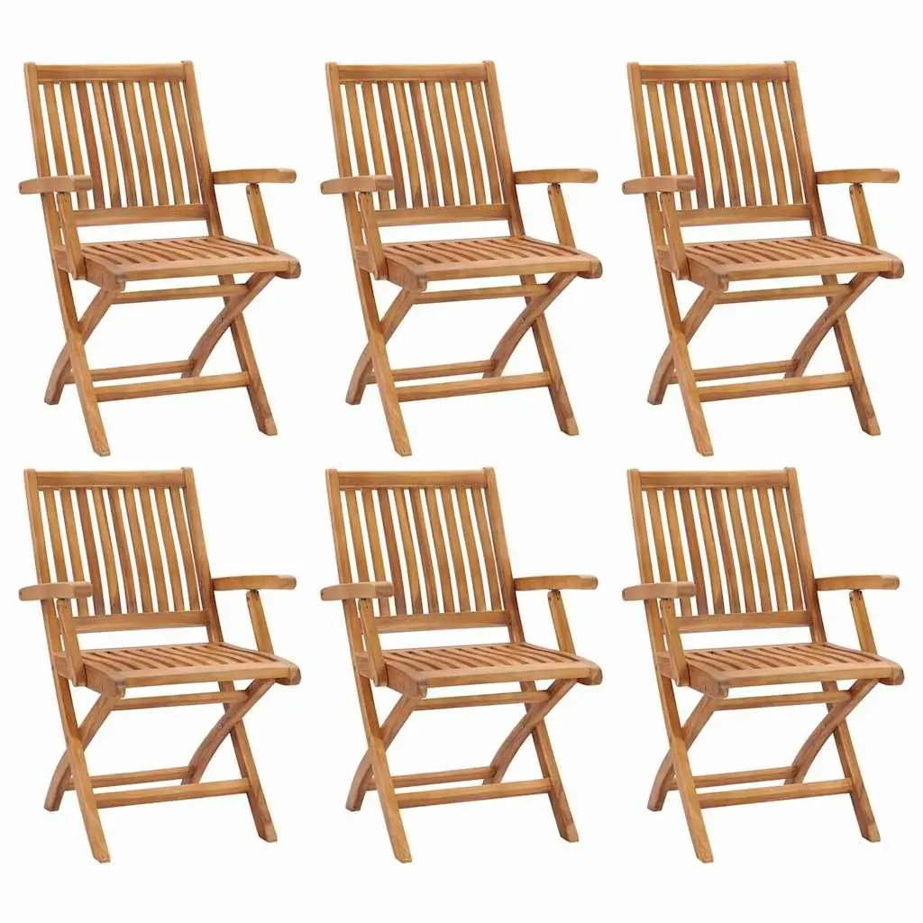 Outdoor Folding Garden Chairs Set 6 Piece Teak Wood Brown Weather Resistant Seating Furniture