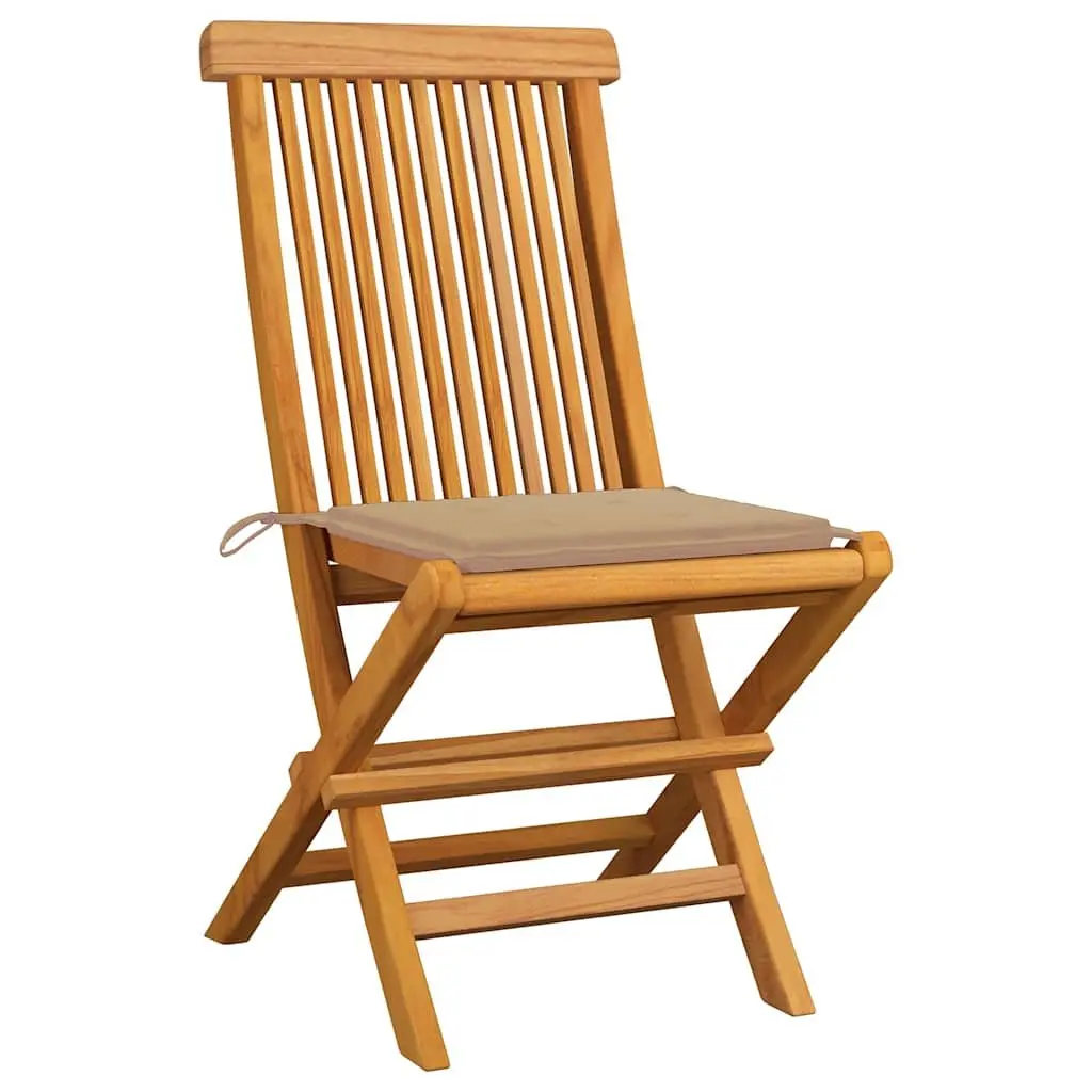 Folding Garden Chairs Set of 8 Teak Wood Lightweight with Beige Cushions