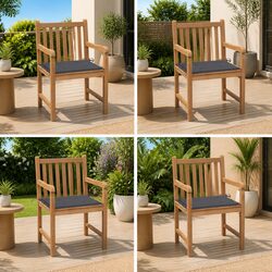 Outdoor Garden Chairs Set 4 Pieces with Cushions Solid Teak Wood Patio Seating