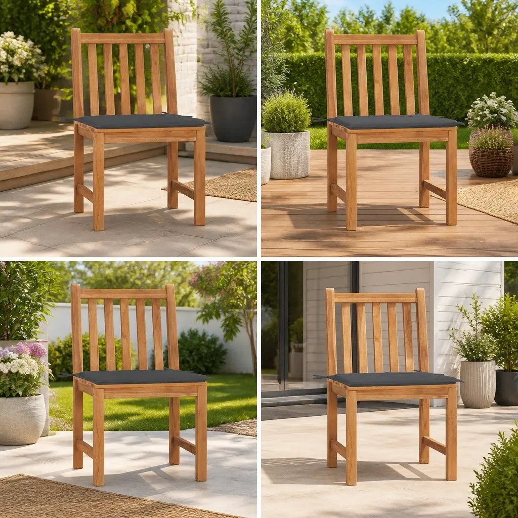 Outdoor Garden Chairs Set 4 Piece Cushioned Teak Wood Weather Resistant Patio Seating