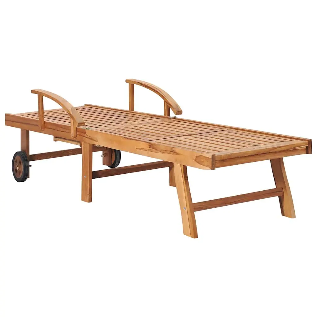 Sun Lounger Set 2 pcs Adjustable Backrest Teak Wood Outdoor Garden