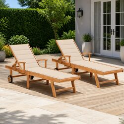 Outdoor Teak Sun Lounger with Cushions and Adjustable Features