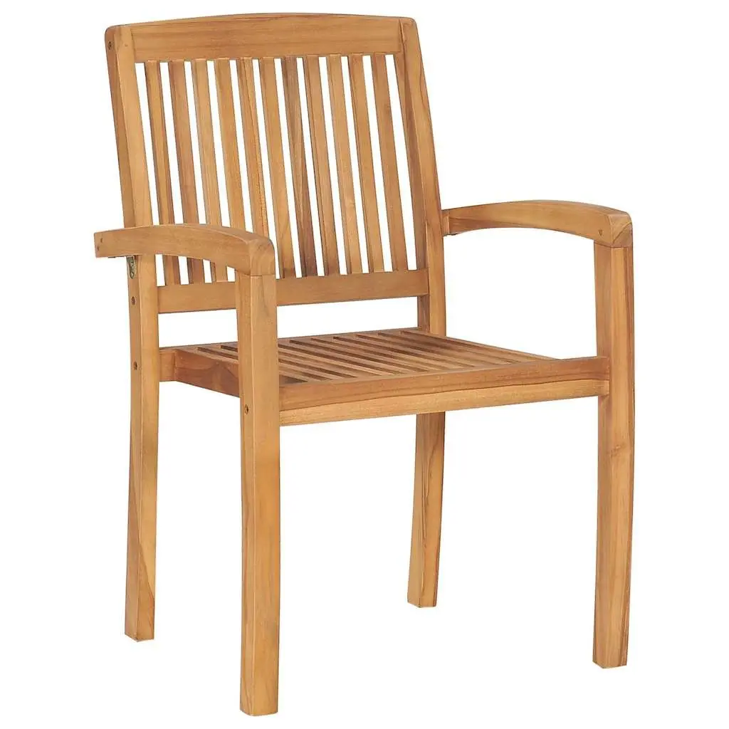 5 Piece Garden Dining Set Solid Teak Wood Brown Outdoor Patio Furniture Stackable Chairs