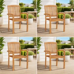 Outdoor Stacking Garden Chairs 4 pcs Teak Wood Dining Seat Patio Furniture