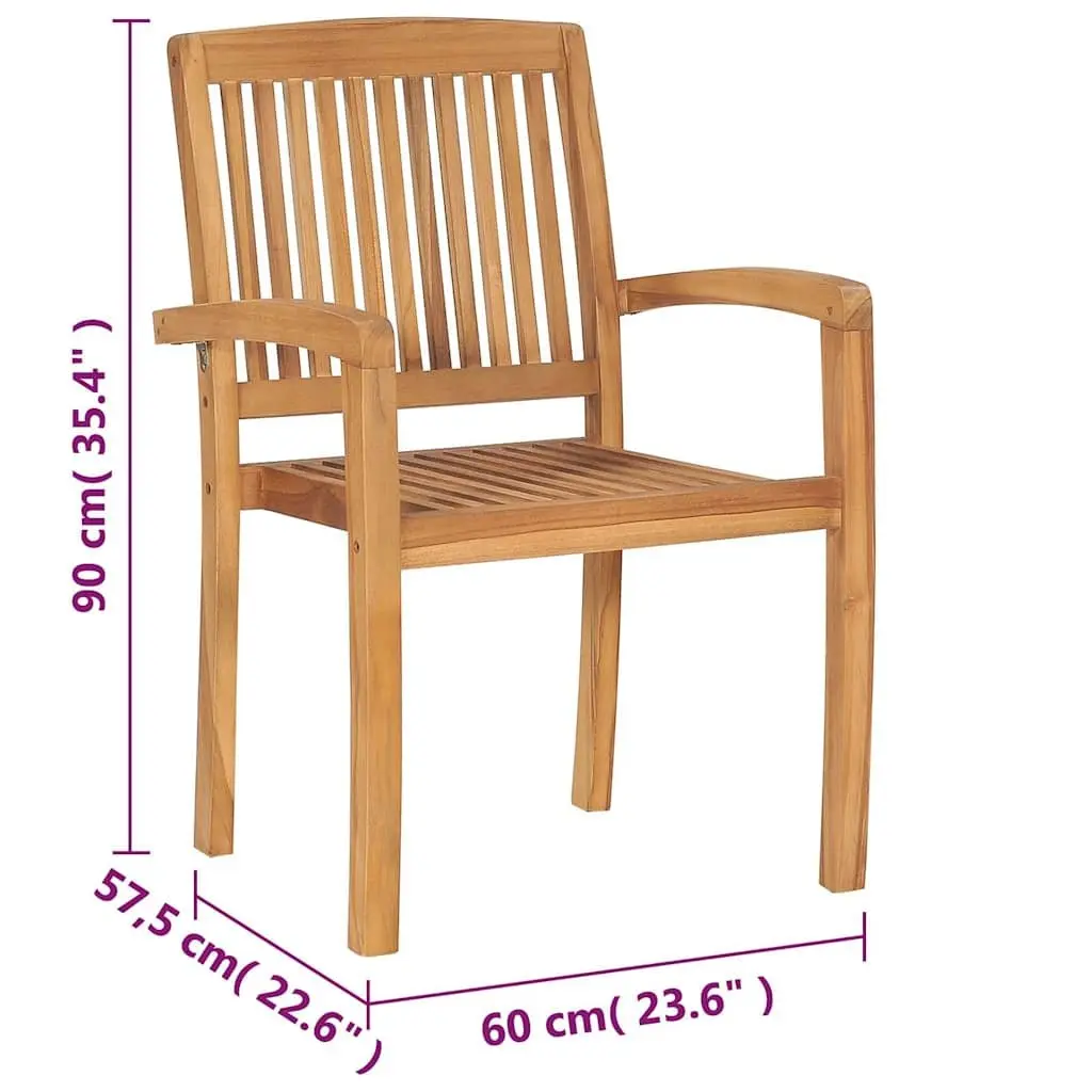 Teak Wood Stacking Garden Chairs 8 Pcs Brown Outdoor Dining Set