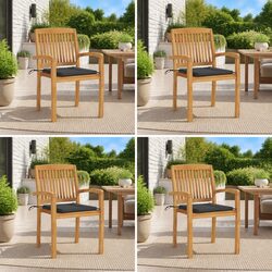 Outdoor Stacking Garden Chairs Set 4 Pcs with Cushions Teak Wood Anthracite