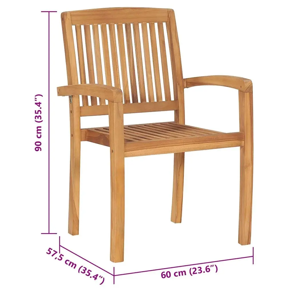 Stacking Garden Chairs Set 6 Piece Teak Wood Cushions Anthracite