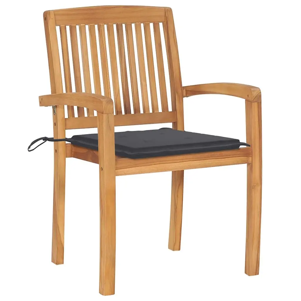 Outdoor Stacking Garden Chairs Set 8 Piece Teak Wood Cushions Anthracite