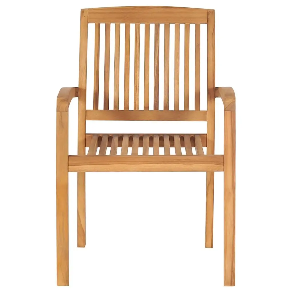 Stacking Garden Chairs 8 Pieces Solid Teak Wood Grey Cushions Outdoor Indoor Use