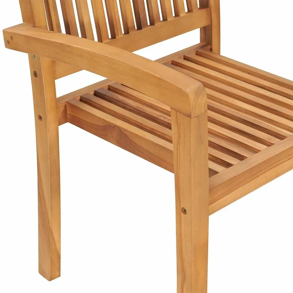 Stacking Garden Chairs 8 Pieces Solid Teak Wood Grey Cushions Outdoor Indoor Use
