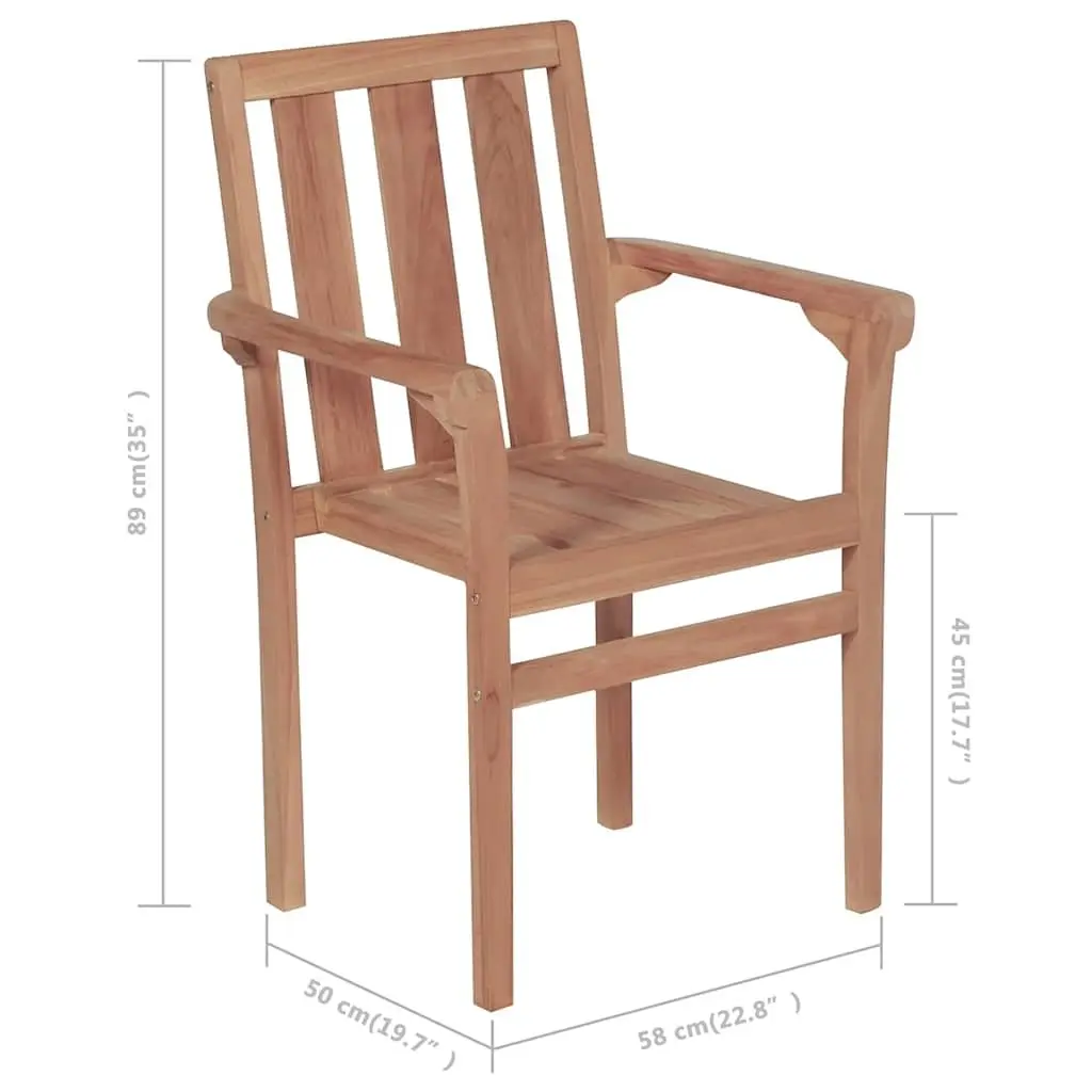 Stackable Garden Chairs 4 Piece Set Brown Teak Wood Outdoor Furniture