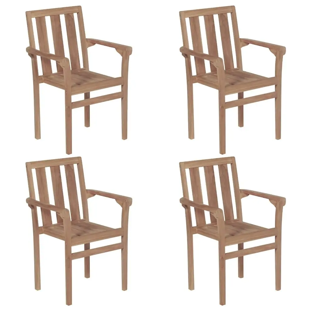 Stackable Garden Chairs Teak Wood Outdoor Seating with Cushions 4 Piece Set
