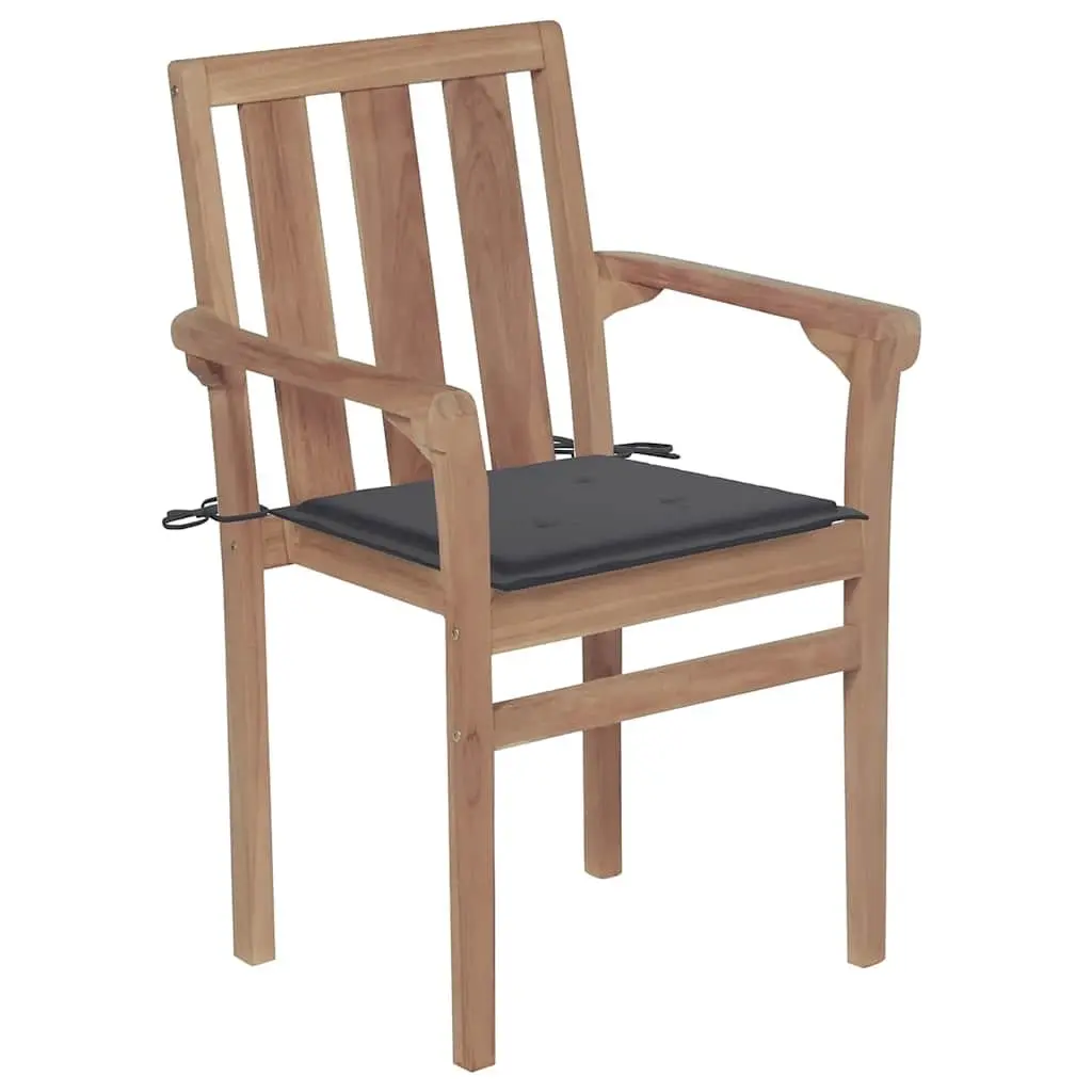 Stackable Garden Chairs Teak Wood Outdoor Seating with Cushions 4 Piece Set