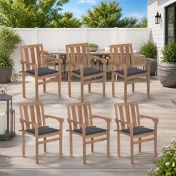Outdoor Stackable Garden Chairs Set 6 pcs with Cushions Teak Wood Seating