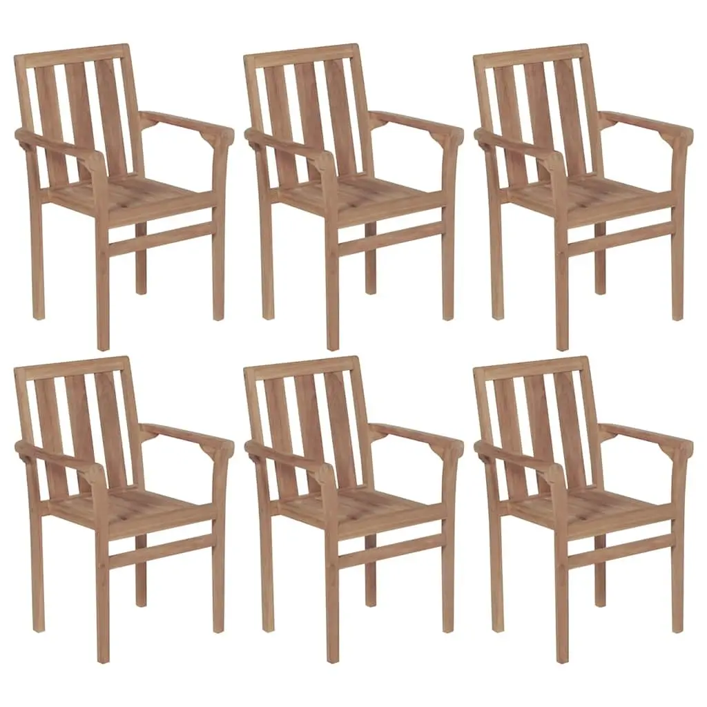 Stackable Garden Chairs Set 6 Piece Teak Wood with Grey Cushions