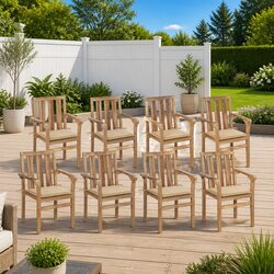 Stackable Outdoor Chairs with Cushions 8 Piece Set Garden Seating Teak Wood