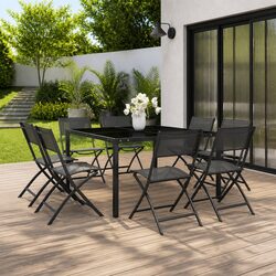 Stylish 9 Piece Grey Outdoor Dining Set with Steel Frame