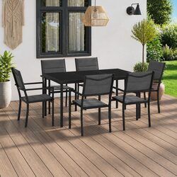 7 Piece Outdoor Dining Set Steel Frame Anthracite Garden Furniture Stackable