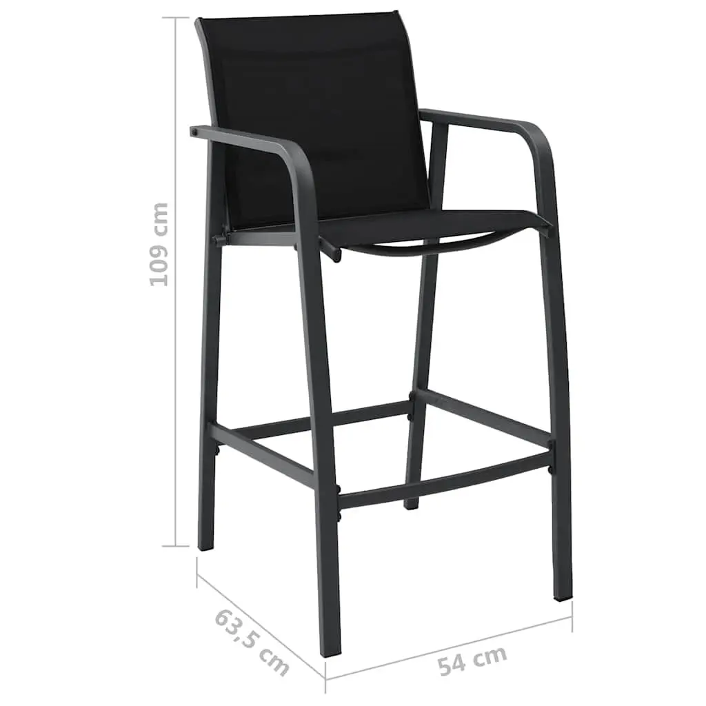 Outdoor Furniture Set 5 Piece Lightweight Steel Frame Tempered Glass Table Textilene Chairs Black