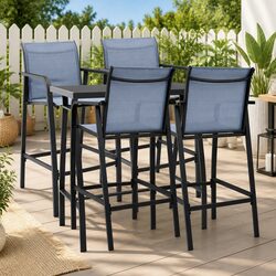 Garden Bar Set 5 Piece Outdoor Furniture Steel Frame Tempered Glass Table Chairs