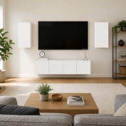 Elevate Your Living Space with This White TV Cabinet Set