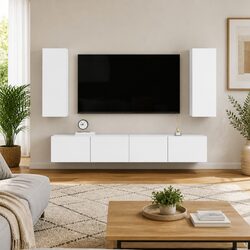 Enhance Your Living Room with This 4 Piece White TV Cabinet