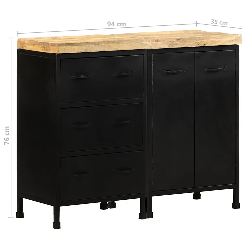 Sideboard 3 Drawers 2 Doors Rough Mango Wood Storage Cabinet