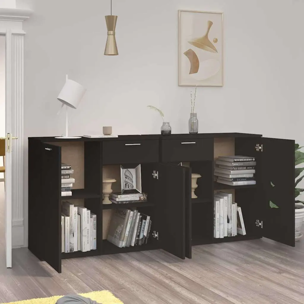 Storage Unit Black 160x36x75 cm 4 Door 2 Drawer Sideboard Buffet Cabinet