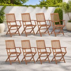 Outdoor Folding Chairs Set 8 Pcs Solid Acacia Wood Garden Dining Seating