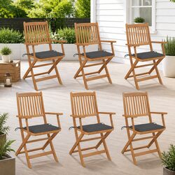 Folding Garden Chairs Set 6 pcs with Cushions Solid Acacia Wood Outdoor Seating
