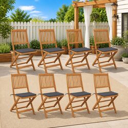 Folding Garden Chairs 8 pcs with Cushions Outdoor Seating Solid Wood Anthracite