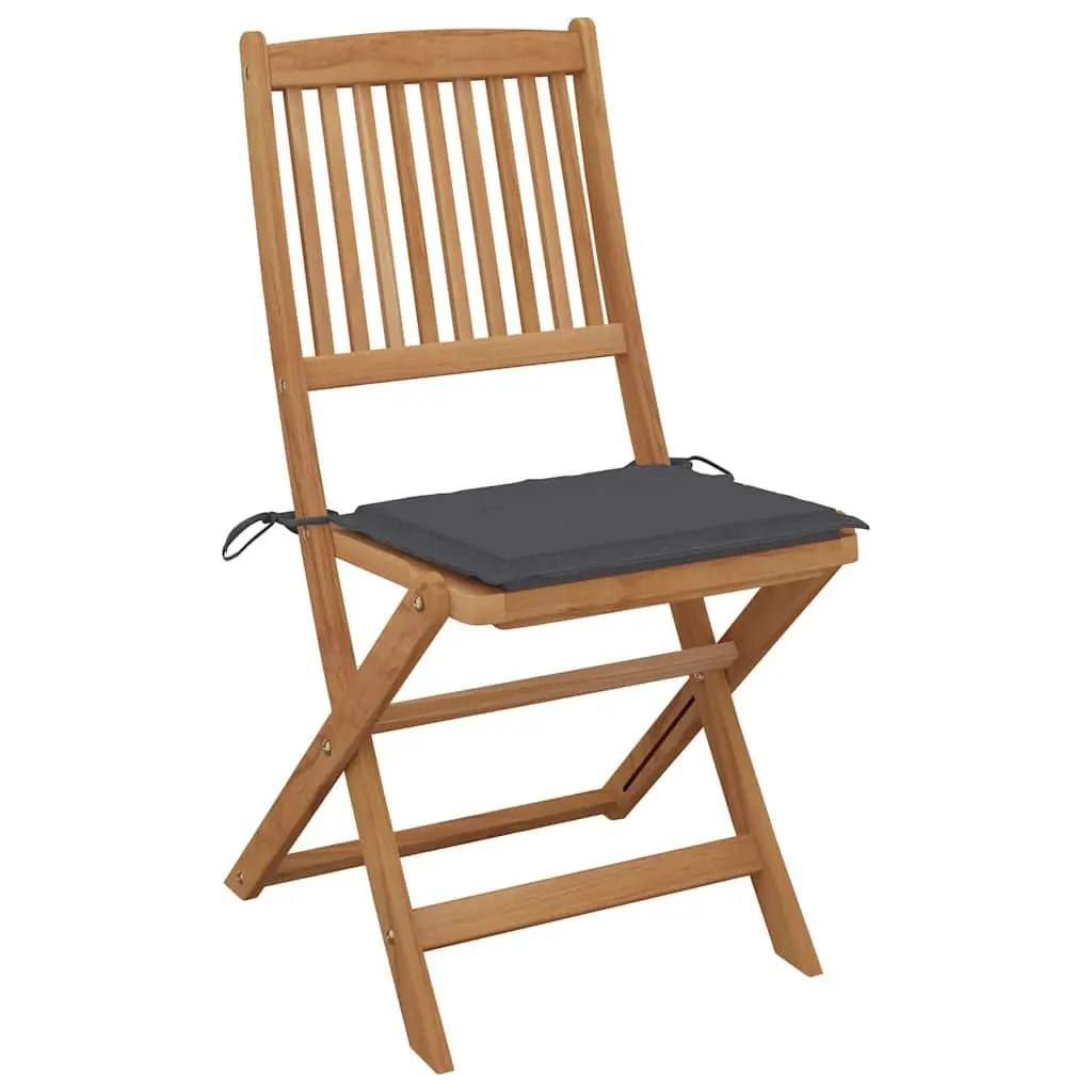 Folding Garden Chairs 8 Piece Solid Acacia Wood Cushions Anthracite Outdoor Seating