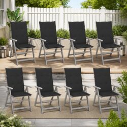 Outdoor Reclining Chairs Set 8 PCS Garden Armchairs with Cushions Grey Wood