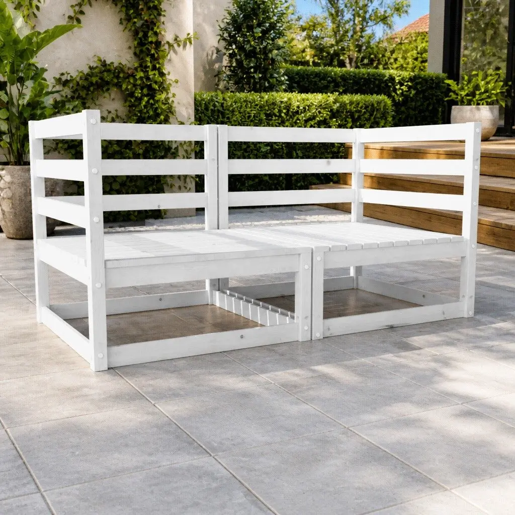 Outdoor 2-Seater Sofa Solid Pinewood Modular Lounge White