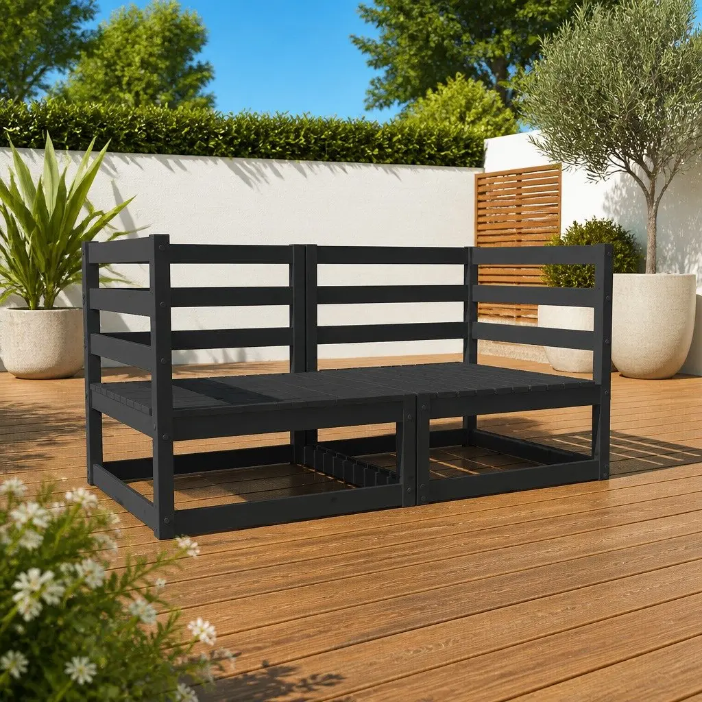 Outdoor 2-Seater Garden Sofa Solid Pine Wood Modular Lounge Black