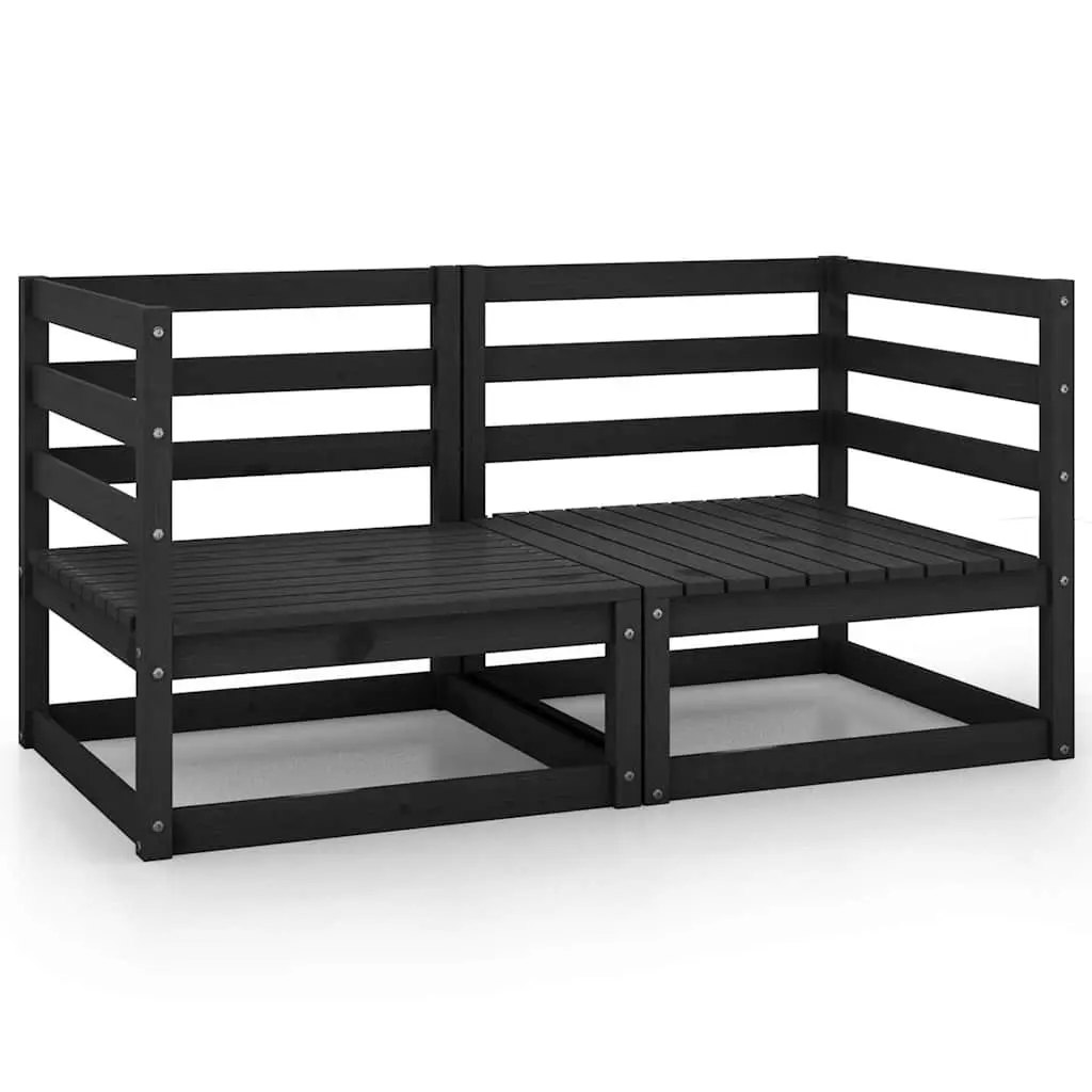 Outdoor 2-Seater Garden Sofa Solid Pine Wood Modular Lounge Black