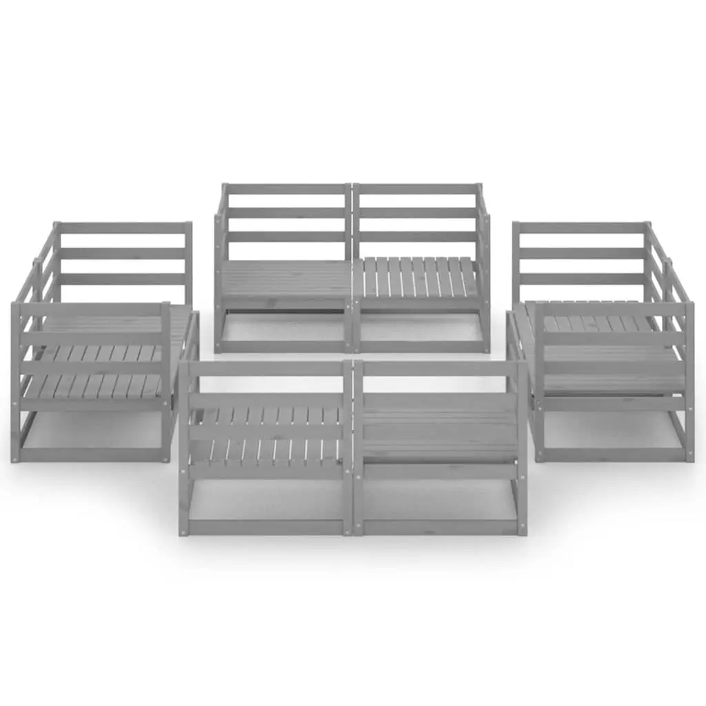 Garden Lounge Set 8 Piece Grey Solid Pinewood Modular Outdoor Furniture