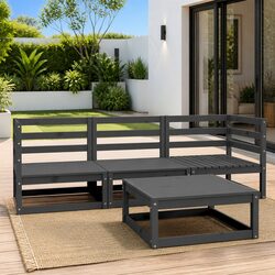 Garden Lounge Set 4 Piece Grey Outdoor Furniture Solid Pinewood Modular Relaxing